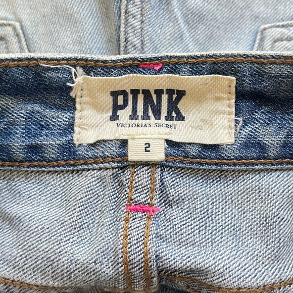 Victoria's Secret Pink Shorts 2 Blue Denim Jean Crystals Studs Distressed - Picture 7 of 9